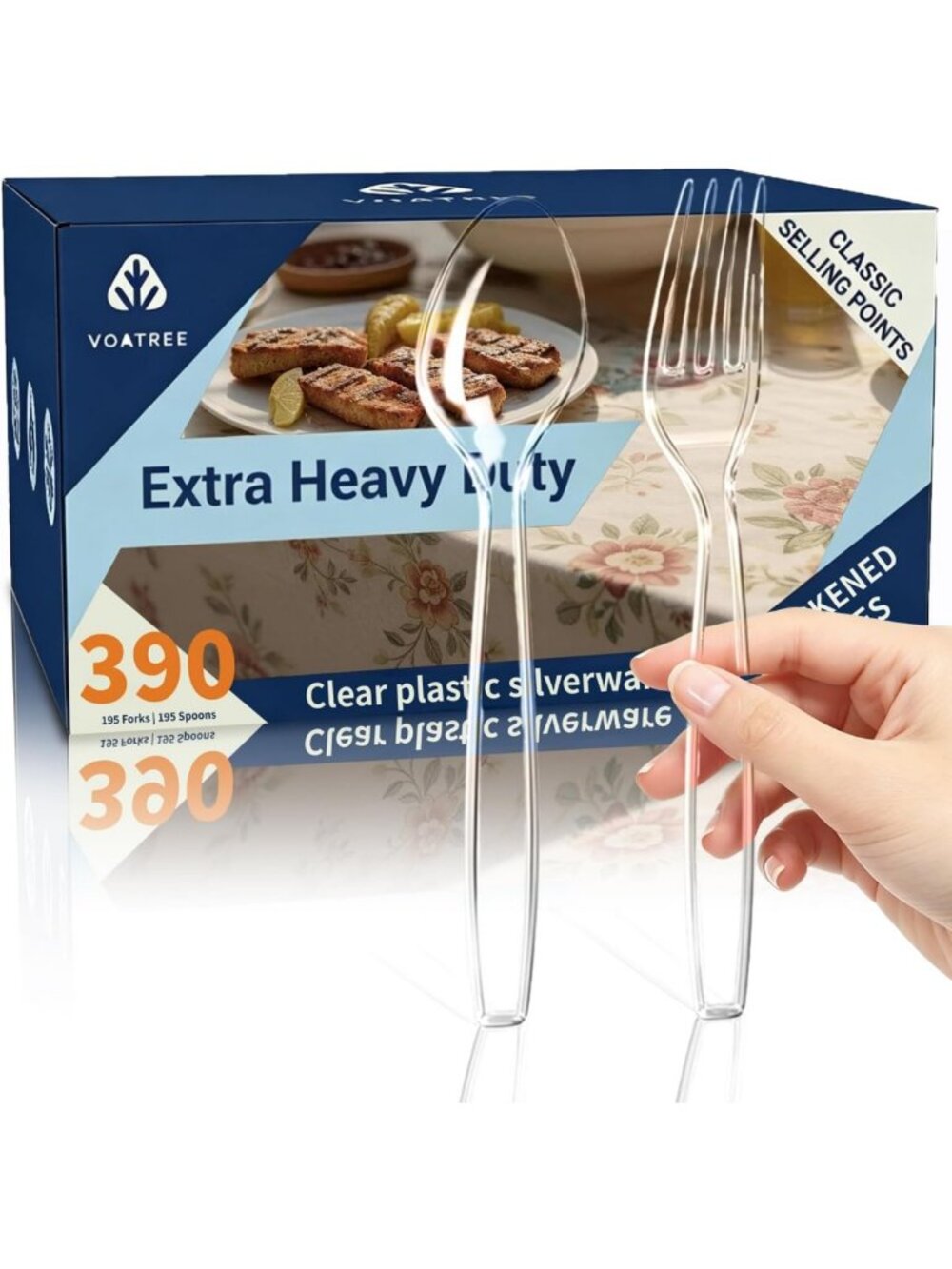 390 Count Heavy Duty Clear Plastic Forks & Spoons Set - Bulk Disposable Utensils